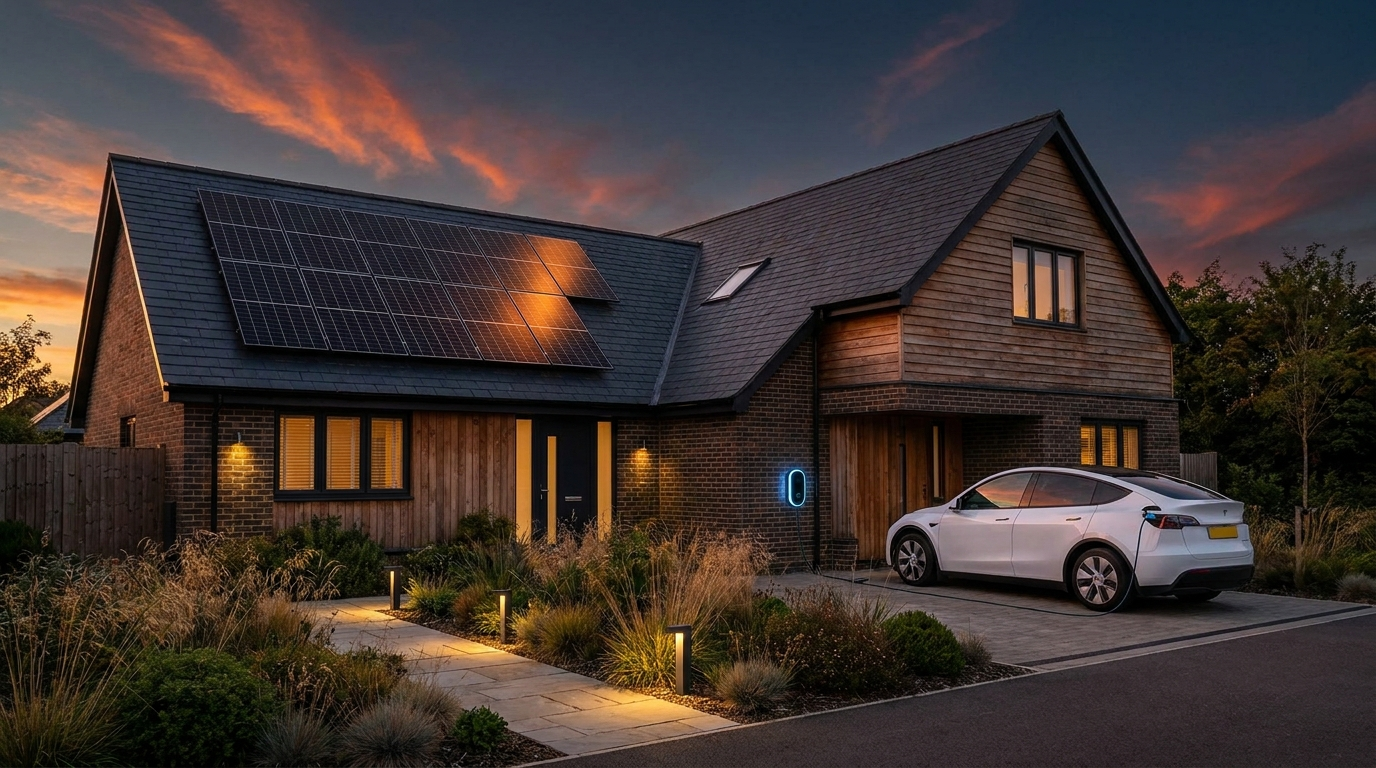 Home EV charging point with teal LED